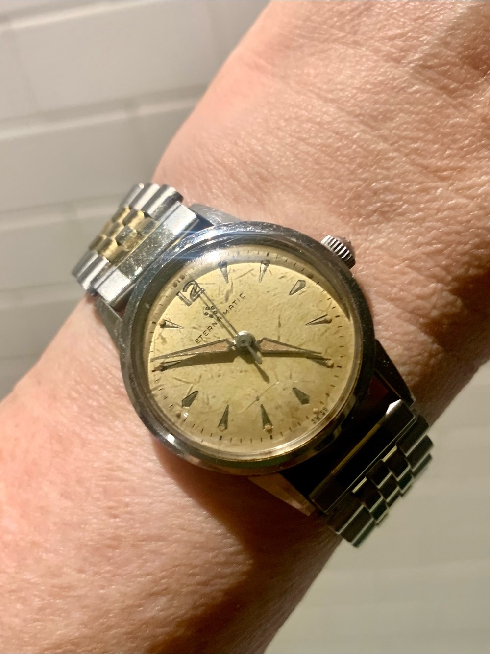 Eterna-Matic 36mm Two-Tone Vintage Wristwatch - Cream Dial